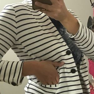 Navy and white striped blazer